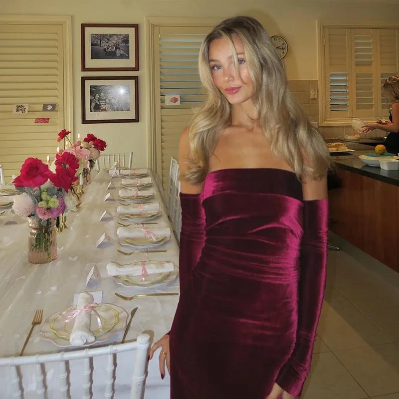 Women's Party Dress Elegant Sexy Strapless Backless 3/4 Length Sleeve Solid Color Maxi Long Dress Banquet Evening Party display picture 13