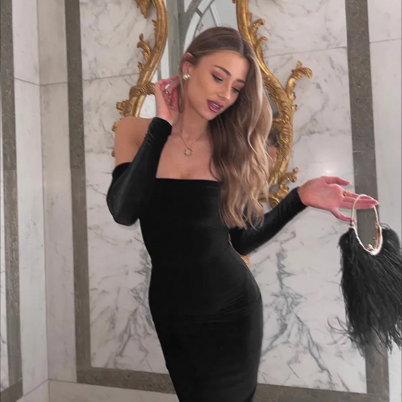 Women's Party Dress Elegant Sexy Strapless Backless 3/4 Length Sleeve Solid Color Maxi Long Dress Banquet Evening Party display picture 15