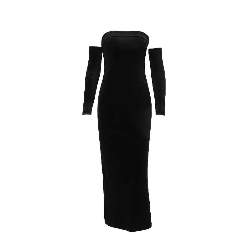 Women's Party Dress Elegant Sexy Strapless Backless 3/4 Length Sleeve Solid Color Maxi Long Dress Banquet Evening Party display picture 29