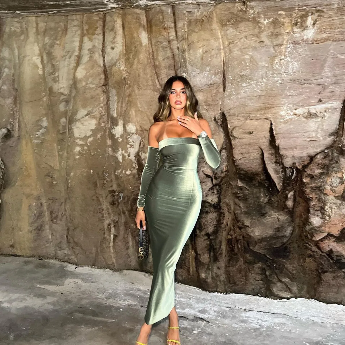 Women's Party Dress Elegant Sexy Strapless Backless 3/4 Length Sleeve Solid Color Maxi Long Dress Banquet Evening Party display picture 11