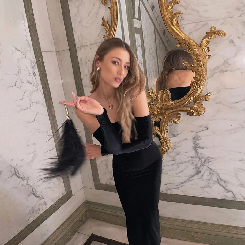 Women's Party Dress Elegant Sexy Strapless Backless 3/4 Length Sleeve Solid Color Maxi Long Dress Banquet Evening Party display picture 16