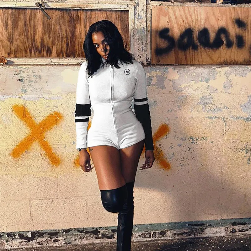 Women's Bodysuits Long Sleeve Bodysuits Zipper Contrast Binding Streetwear Color Block display picture 6