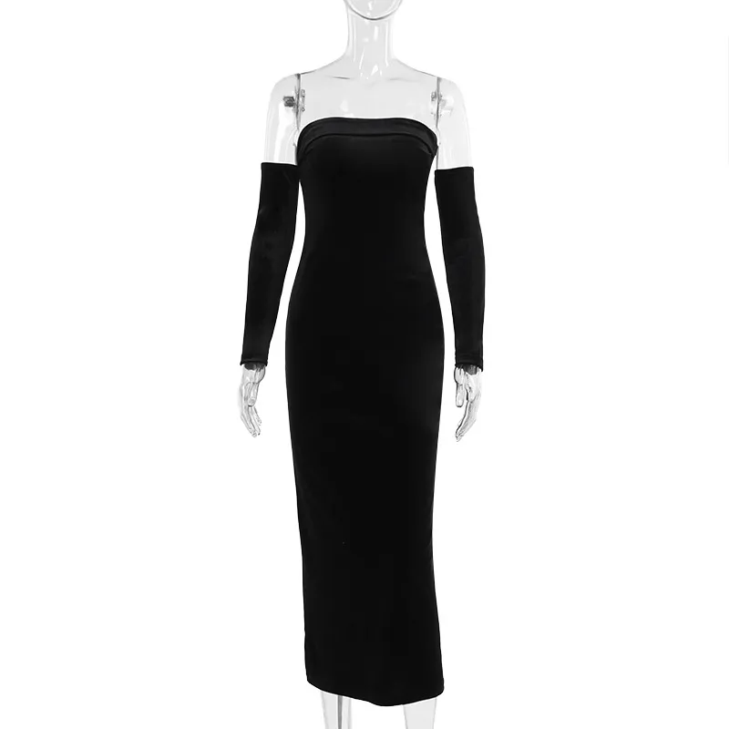 Women's Party Dress Elegant Sexy Strapless Backless 3/4 Length Sleeve Solid Color Maxi Long Dress Banquet Evening Party display picture 19