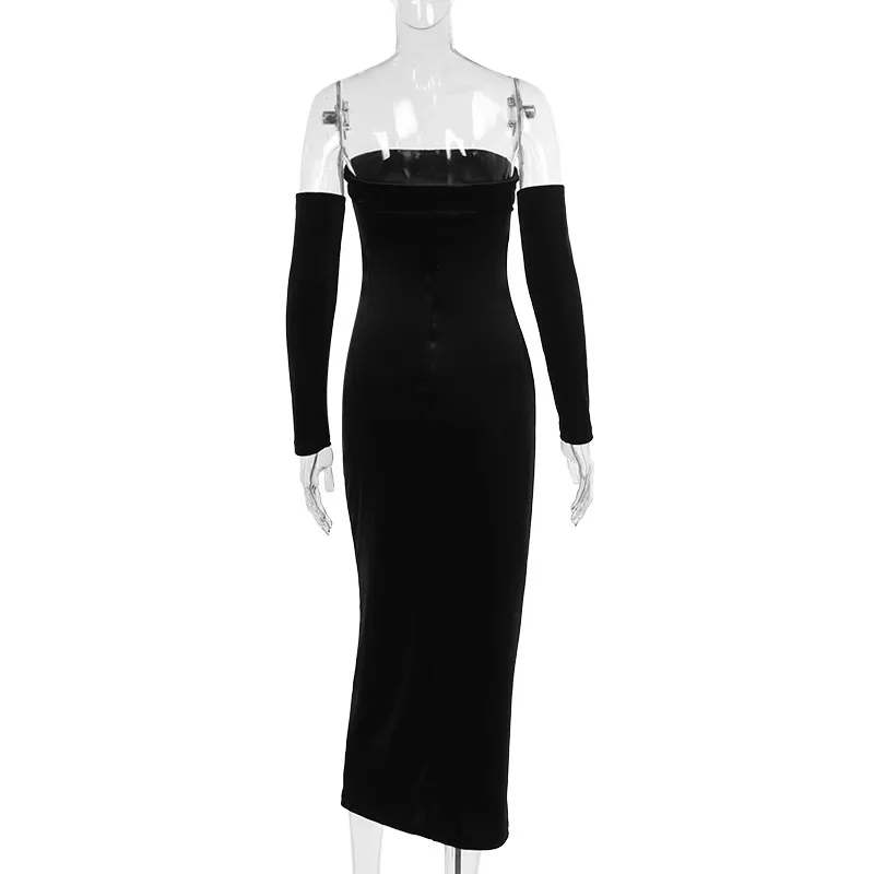 Women's Party Dress Elegant Sexy Strapless Backless 3/4 Length Sleeve Solid Color Maxi Long Dress Banquet Evening Party display picture 21