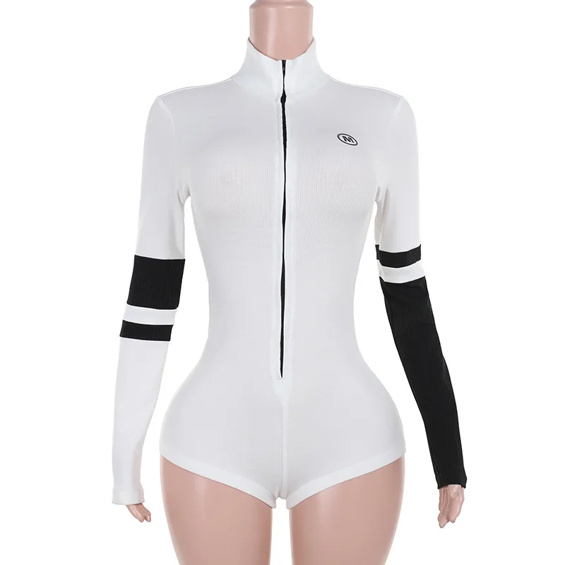Women's Bodysuits Long Sleeve Bodysuits Zipper Contrast Binding Streetwear Color Block display picture 9