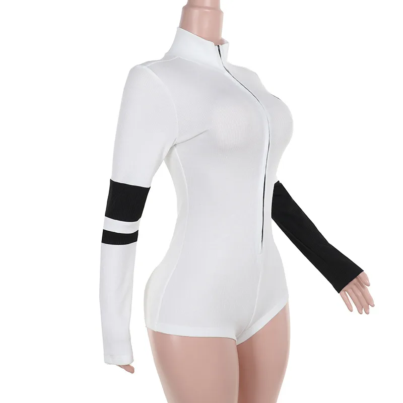 Women's Bodysuits Long Sleeve Bodysuits Zipper Contrast Binding Streetwear Color Block display picture 10
