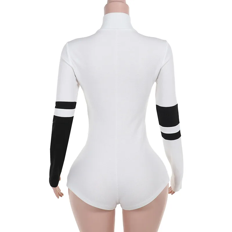 Women's Bodysuits Long Sleeve Bodysuits Zipper Contrast Binding Streetwear Color Block display picture 11