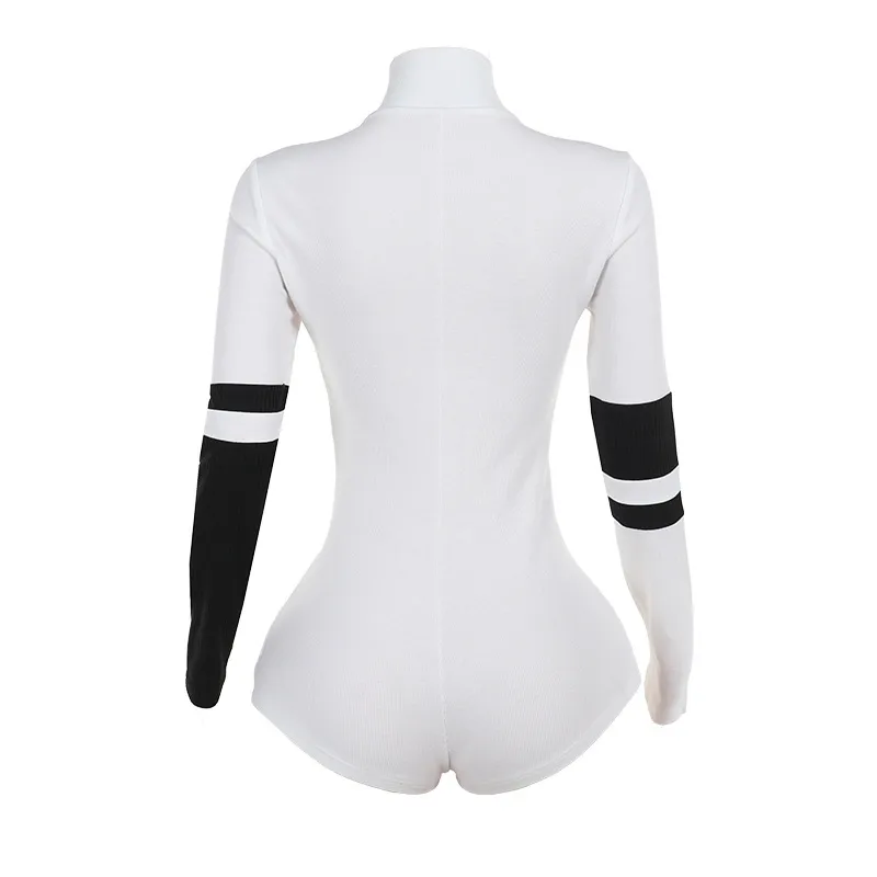 Women's Bodysuits Long Sleeve Bodysuits Zipper Contrast Binding Streetwear Color Block display picture 12