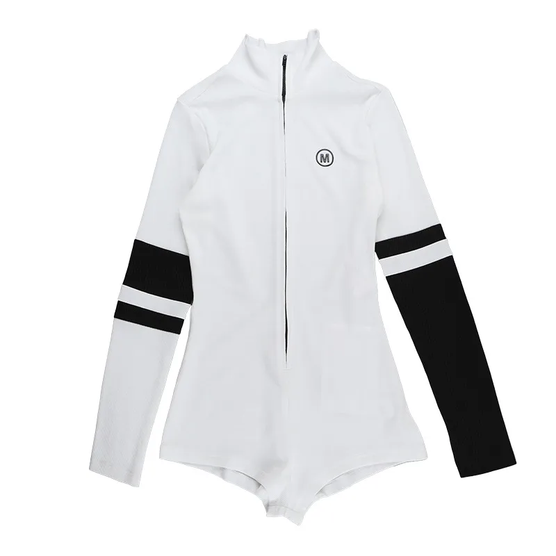 Women's Bodysuits Long Sleeve Bodysuits Zipper Contrast Binding Streetwear Color Block display picture 13