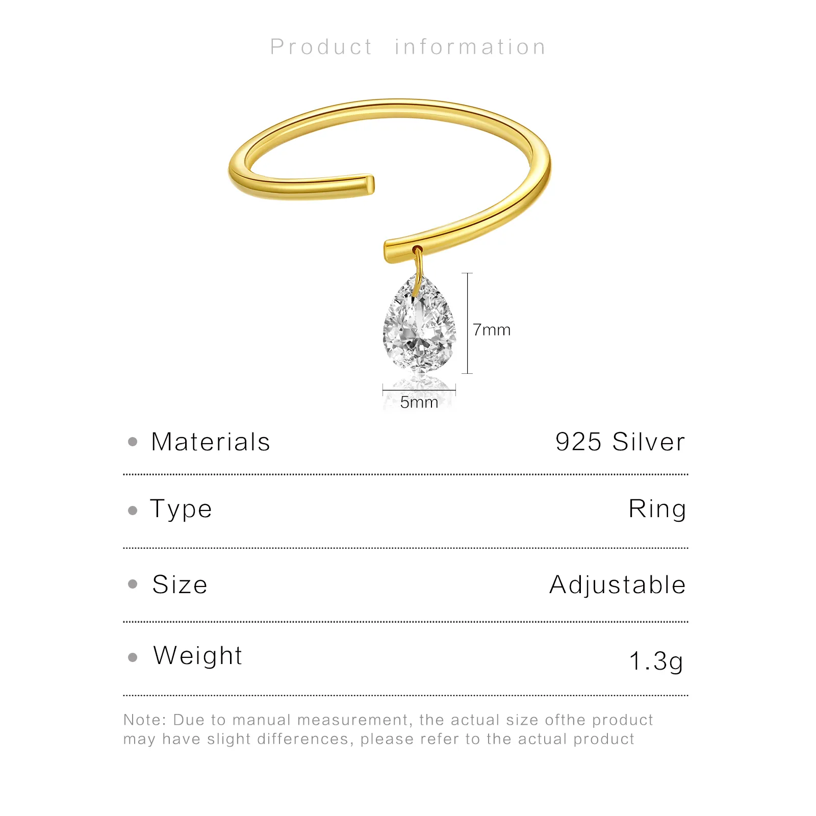 18K Gold Plated White Gold Plated 925 Sterling Silver Zircon Solid Color Open Rings display picture 5