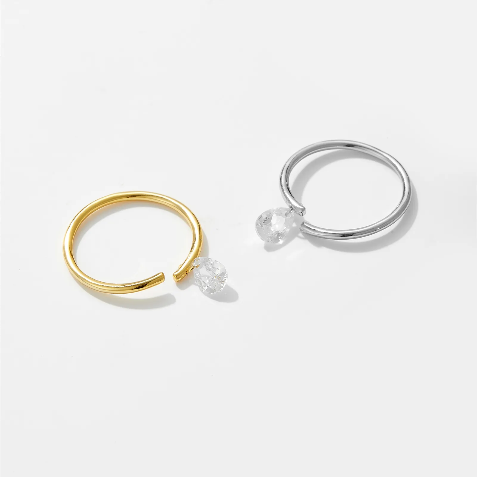 18K Gold Plated White Gold Plated 925 Sterling Silver Zircon Solid Color Open Rings display picture 3
