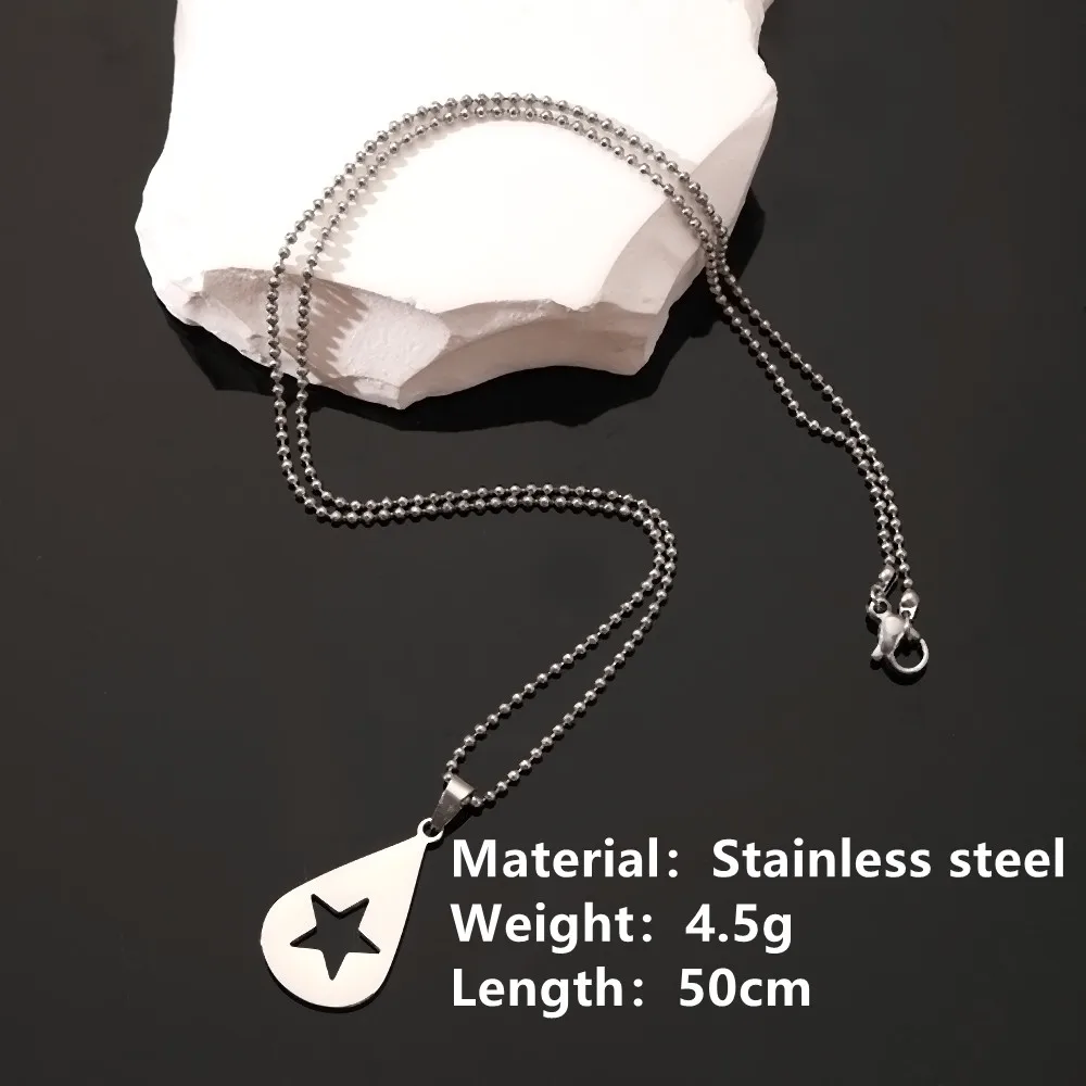 Europe And America Cross Border New Fashion Stainless Steel Color Retaining Water Drop Star Pendant Necklace Trendy Unique Stainless Steel Non-Fading Water Drop Star Pendant Bead Necklace display picture 1