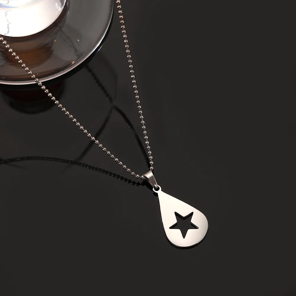 Europe And America Cross Border New Fashion Stainless Steel Color Retaining Water Drop Star Pendant Necklace Trendy Unique Stainless Steel Non-Fading Water Drop Star Pendant Bead Necklace display picture 2