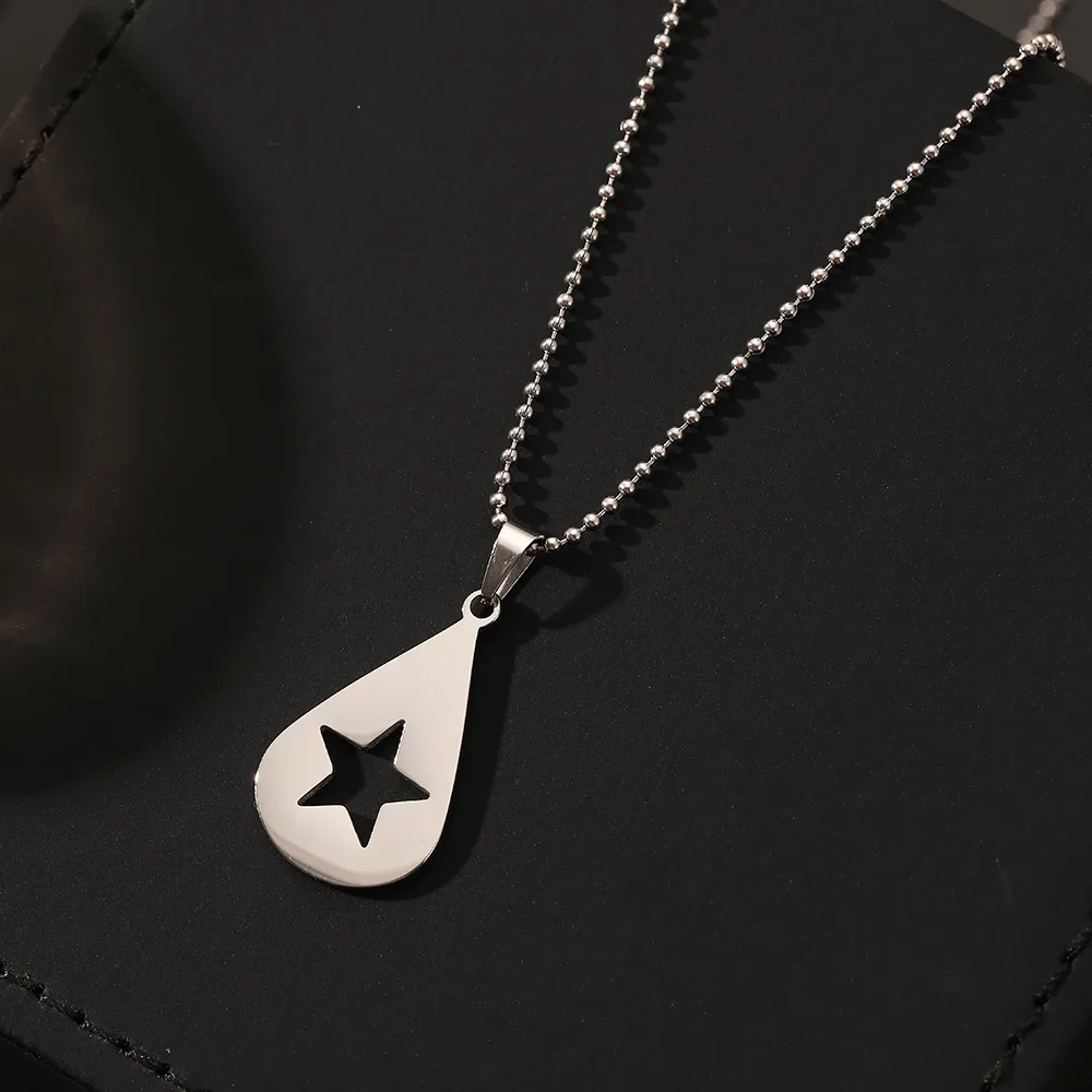 Europe And America Cross Border New Fashion Stainless Steel Color Retaining Water Drop Star Pendant Necklace Trendy Unique Stainless Steel Non-Fading Water Drop Star Pendant Bead Necklace display picture 3
