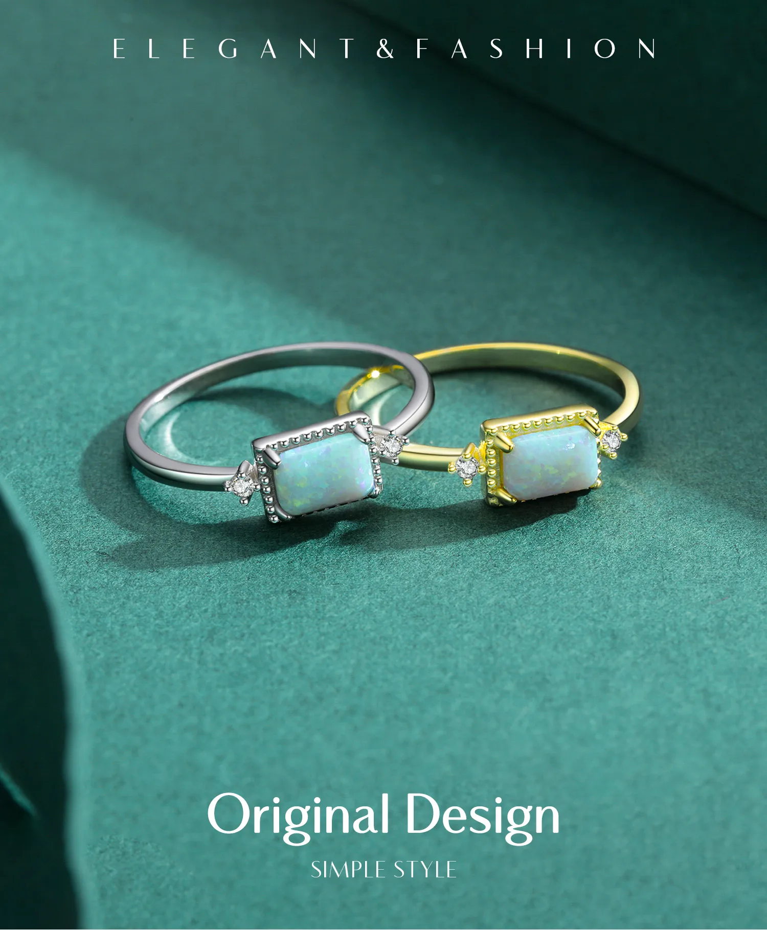 14K Gold Plated Rhodium Plated Sterling Silver Opal Geometric Rings display picture 1