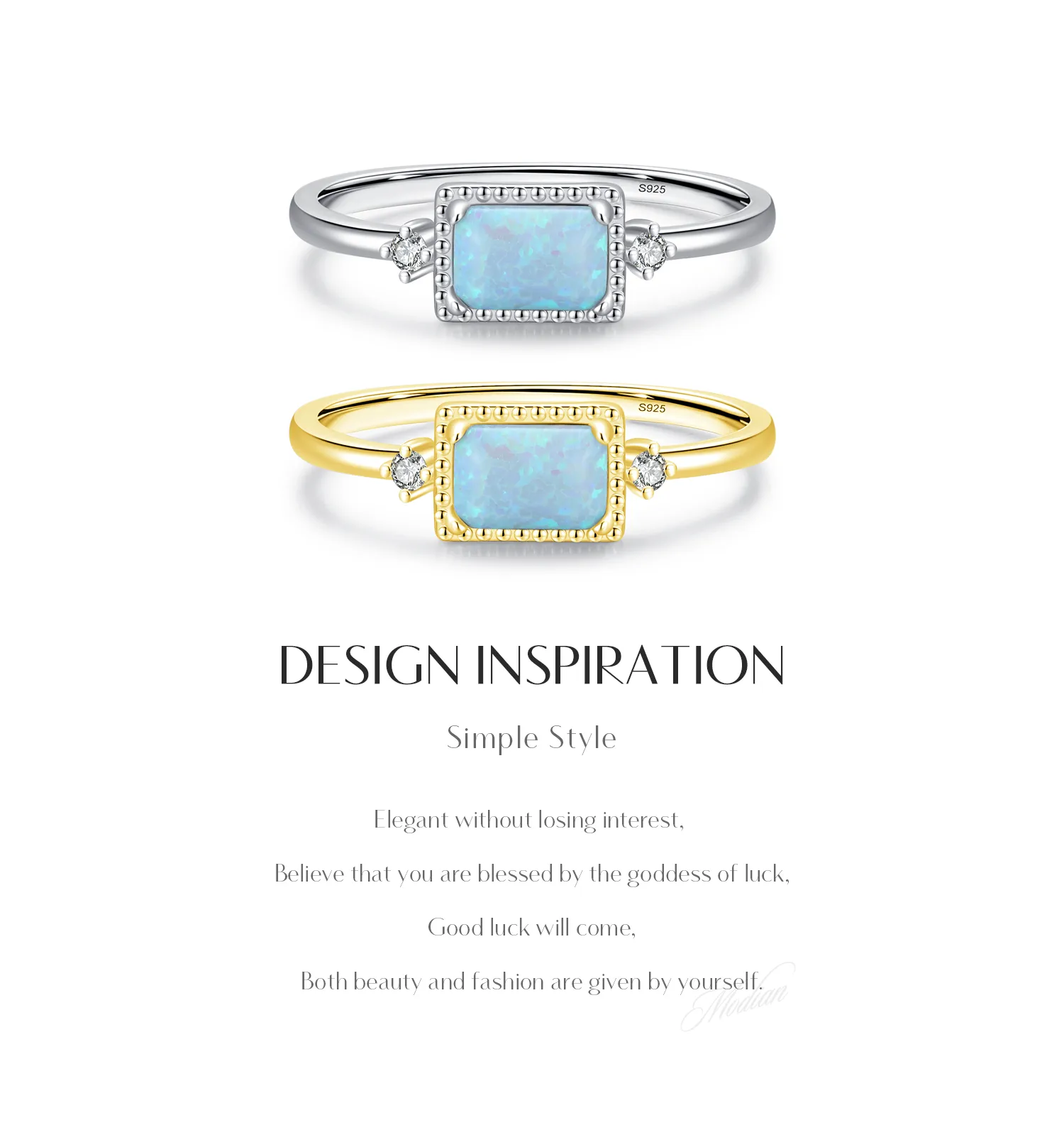 14K Gold Plated Rhodium Plated Sterling Silver Opal Geometric Rings display picture 2