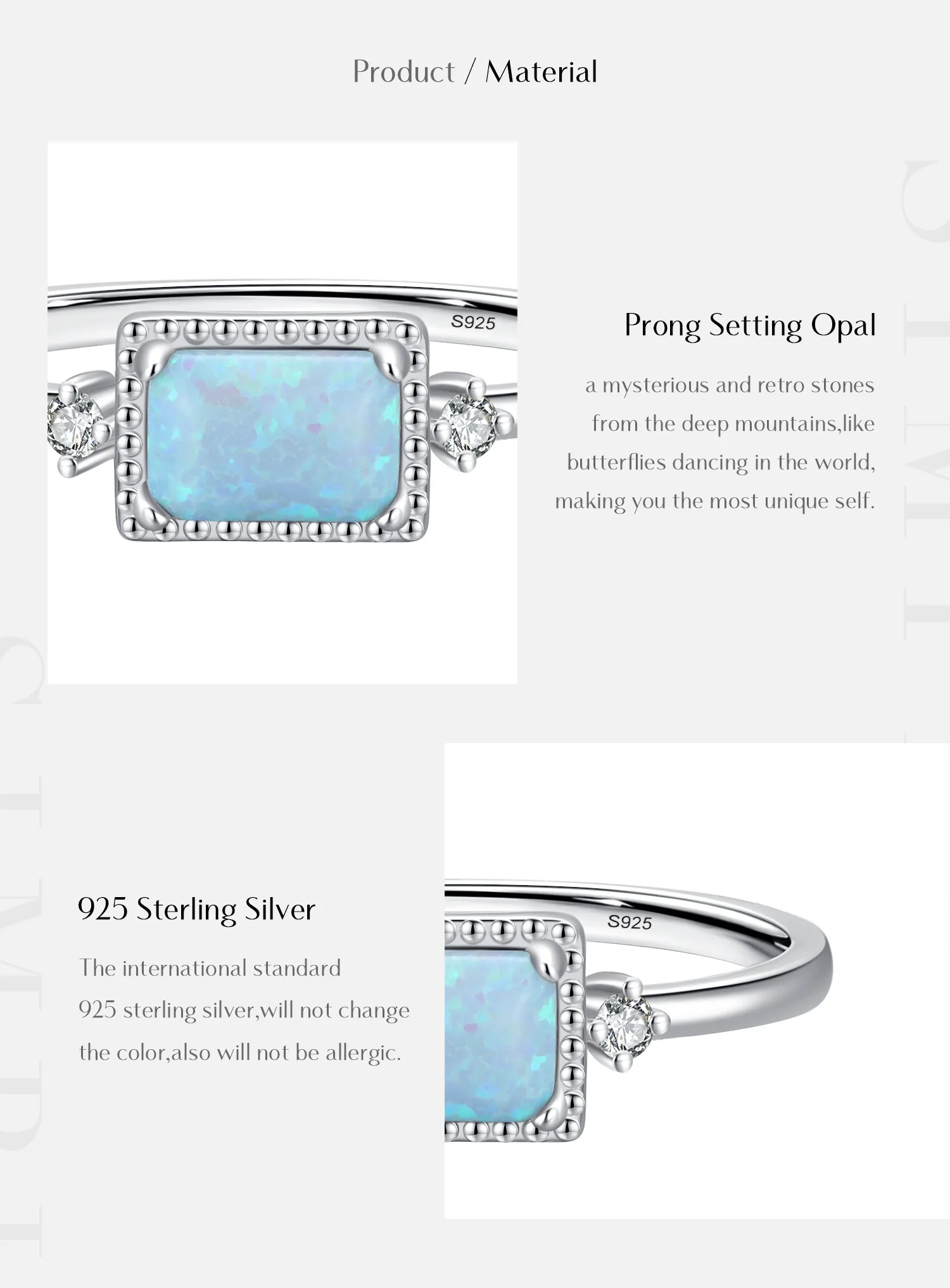 14K Gold Plated Rhodium Plated Sterling Silver Opal Geometric Rings display picture 3
