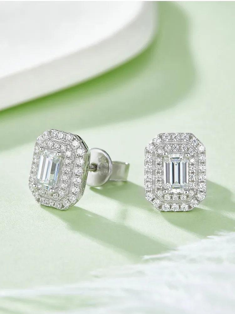 1 Piece 925 Sterling Silver Moissanite Rectangle Earrings Necklace display picture 2