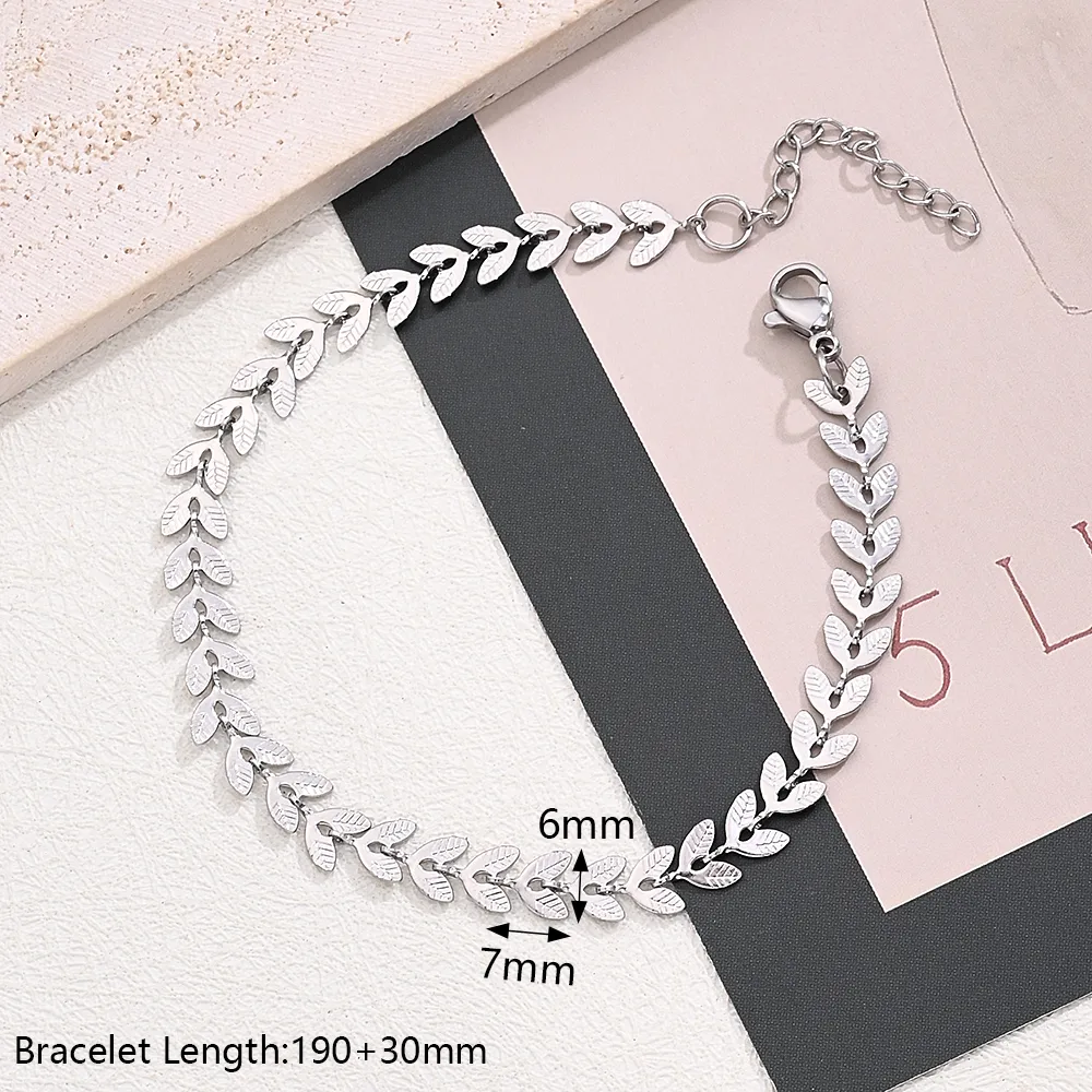 Wholesale Jewelry Casual Modern Style Simple Style Leaves Oval Heart Shape 304 Stainless Steel Handmade Polishing Jewelry Set display picture 2
