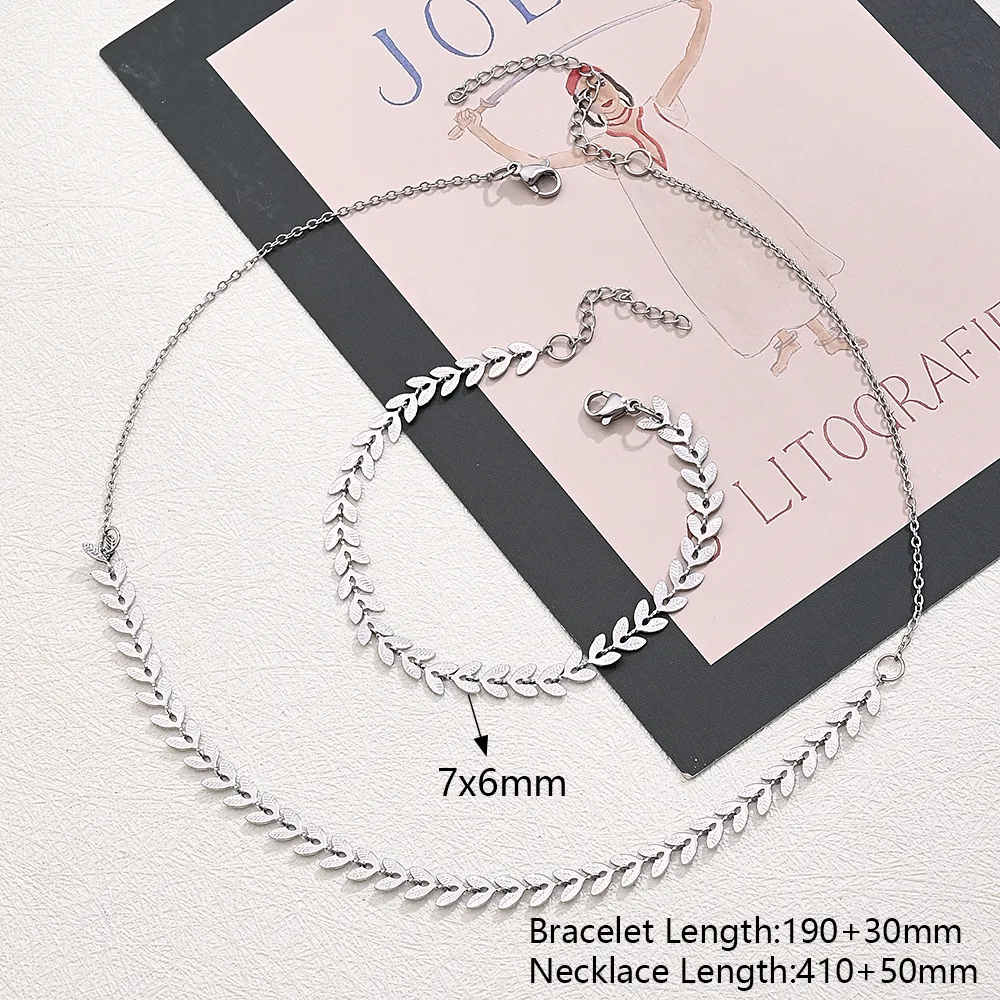 Wholesale Jewelry Casual Modern Style Simple Style Leaves Oval Heart Shape 304 Stainless Steel Handmade Polishing Jewelry Set display picture 4