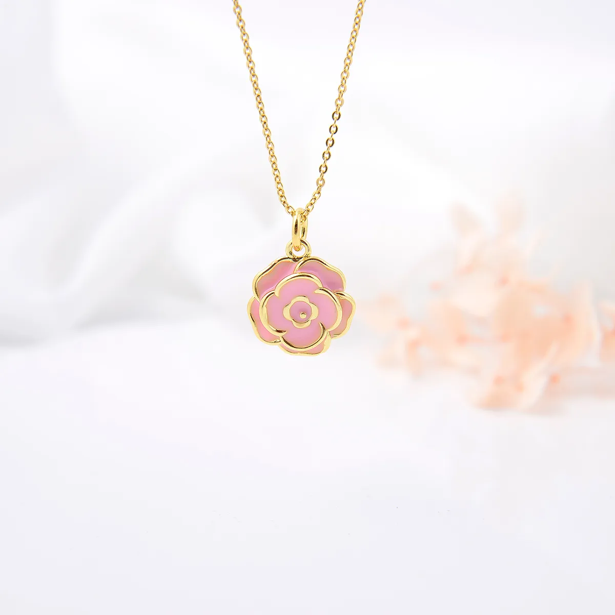 Copper Plating 18K Color-Retaining Glossy Dripping Rose Pendant Necklace display picture 5