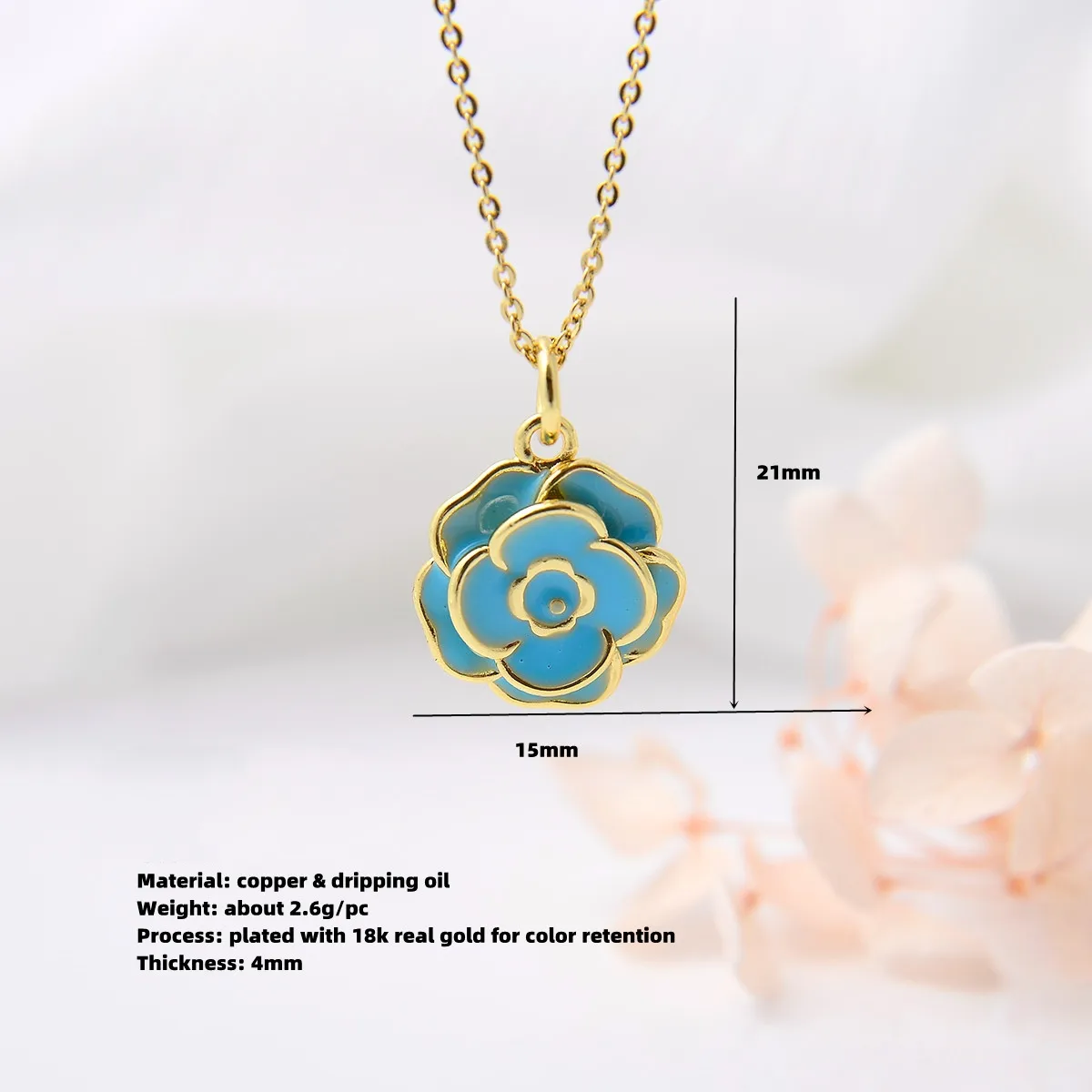 Copper Plating 18K Color-Retaining Glossy Dripping Rose Pendant Necklace display picture 1