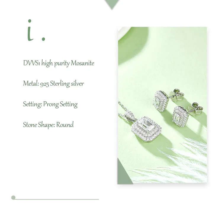 1 Piece 925 Sterling Silver Moissanite Rectangle Earrings Necklace display picture 3
