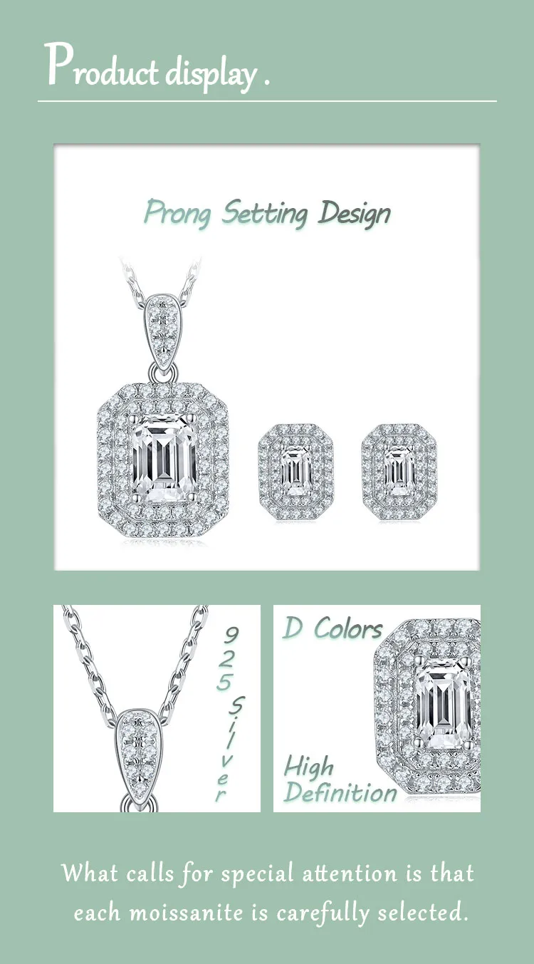 1 Piece 925 Sterling Silver Moissanite Rectangle Earrings Necklace display picture 4