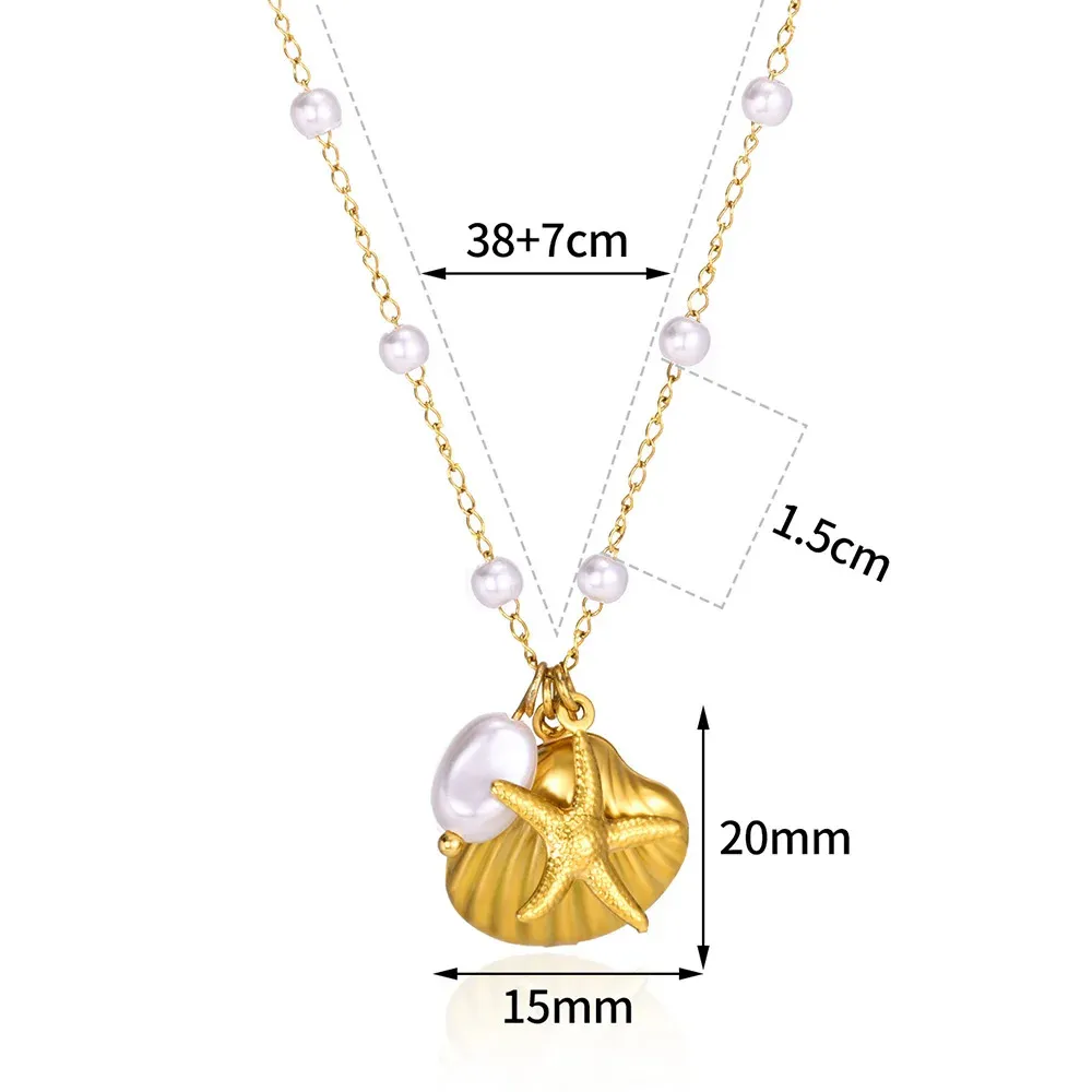 304 Stainless Steel 18K Gold Plated Starfish Shell Pendant Necklace display picture 1