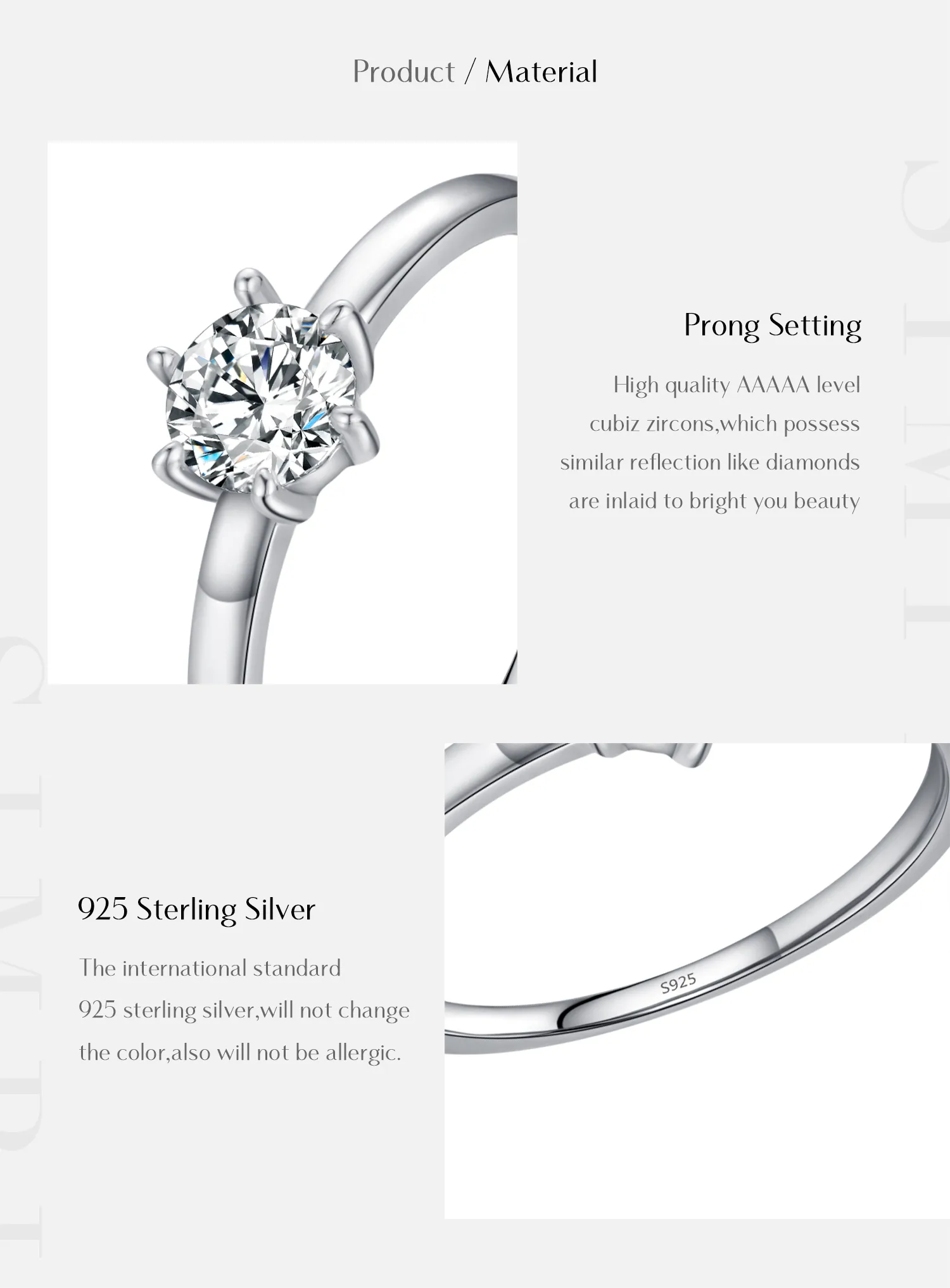 Rhodium Plated 925 Sterling Silver Zircon Round Rings display picture 3