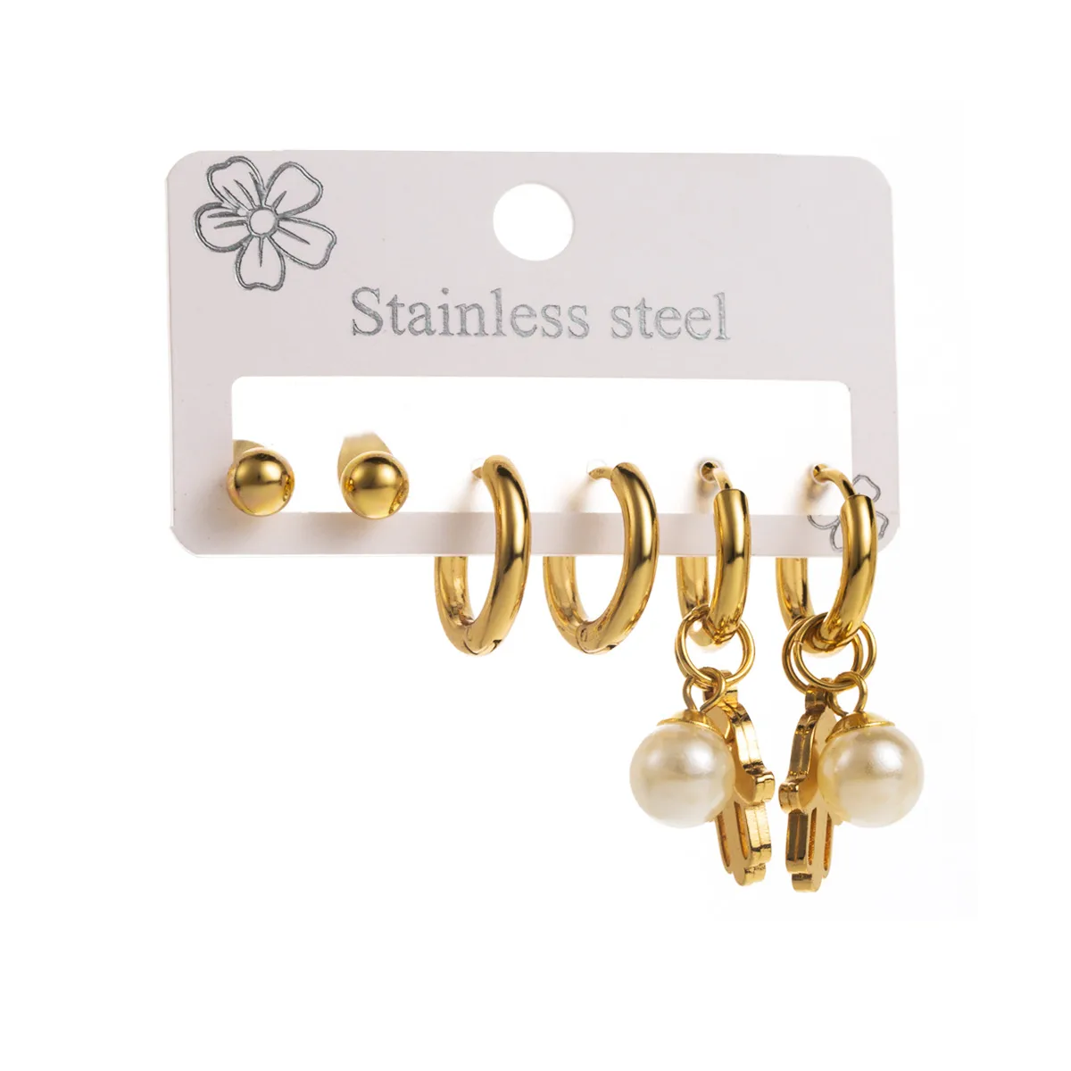 3 Pairs Simple Style Star Heart Shape Butterfly Plating Inlay 304 Stainless Steel Pearl 18K Gold Plated Drop Earrings Earrings Ear Studs display picture 10