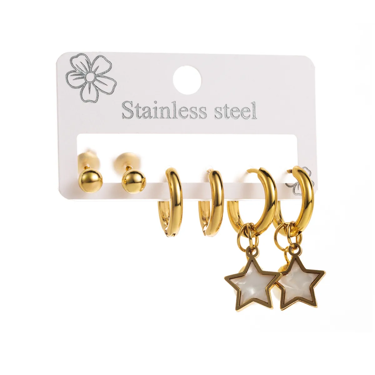 3 Pairs Simple Style Star Heart Shape Butterfly Plating Inlay 304 Stainless Steel Pearl 18K Gold Plated Drop Earrings Earrings Ear Studs display picture 11