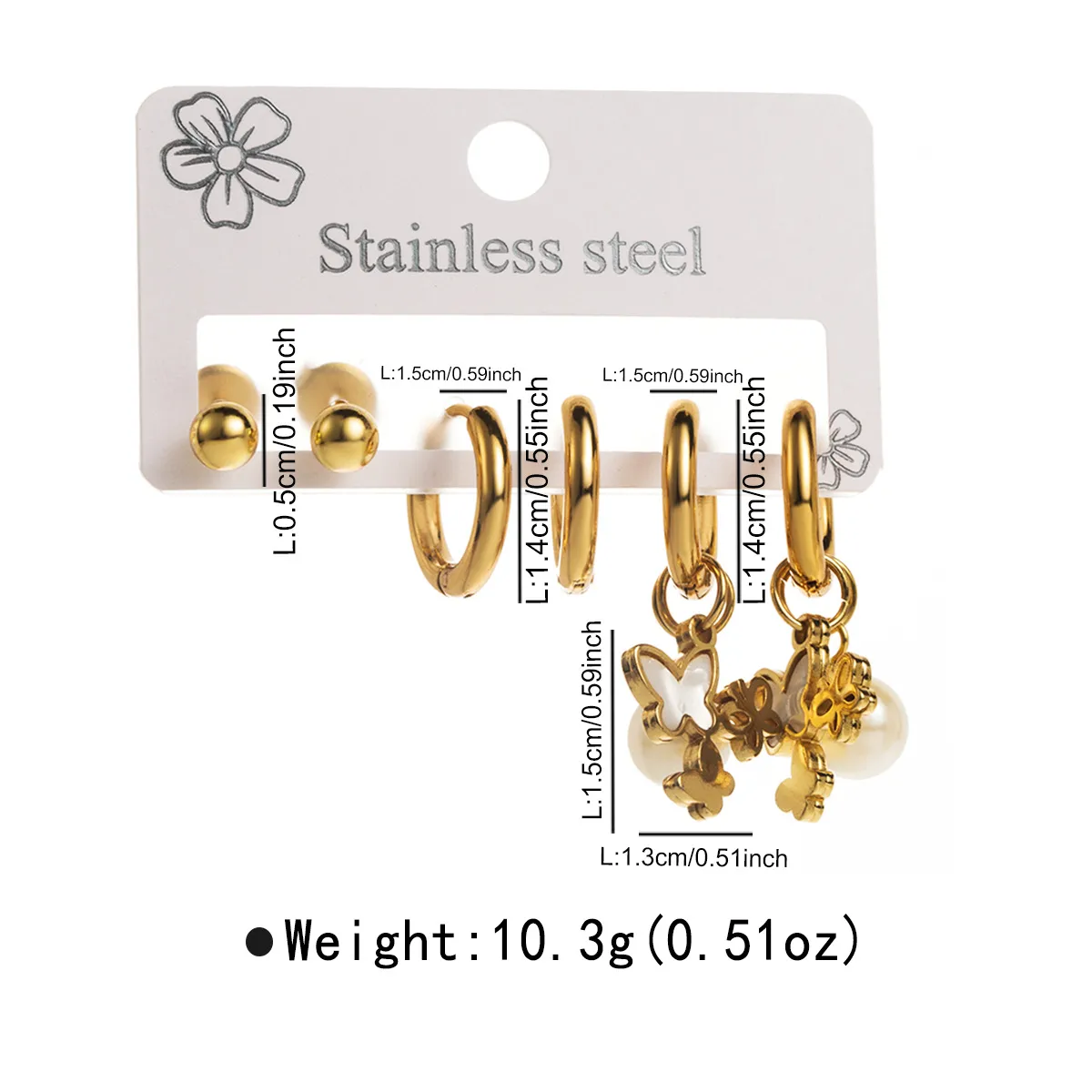 3 Pairs Simple Style Star Heart Shape Butterfly Plating Inlay 304 Stainless Steel Pearl 18K Gold Plated Drop Earrings Earrings Ear Studs display picture 1