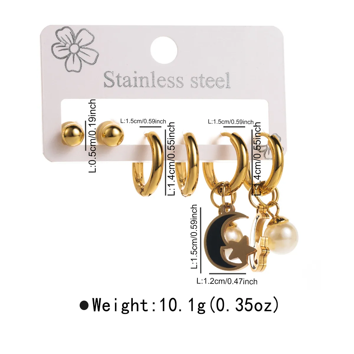 3 Pairs Simple Style Star Heart Shape Butterfly Plating Inlay 304 Stainless Steel Pearl 18K Gold Plated Drop Earrings Earrings Ear Studs display picture 2