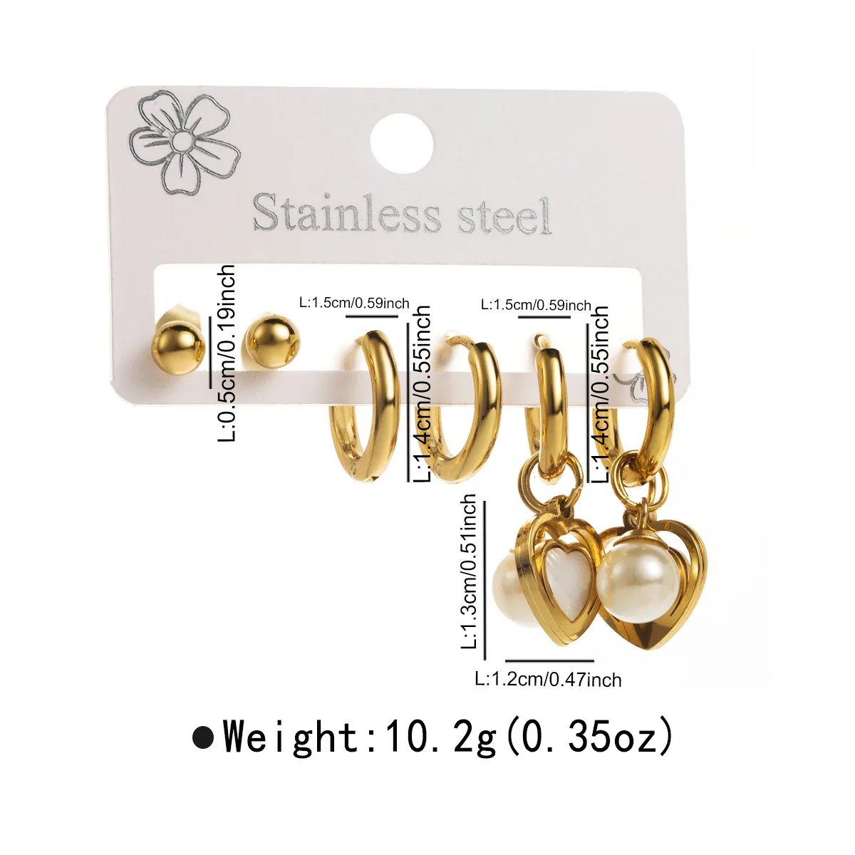 3 Pairs Simple Style Star Heart Shape Butterfly Plating Inlay 304 Stainless Steel Pearl 18K Gold Plated Drop Earrings Earrings Ear Studs display picture 3