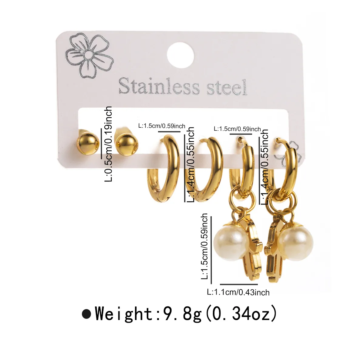 3 Pairs Simple Style Star Heart Shape Butterfly Plating Inlay 304 Stainless Steel Pearl 18K Gold Plated Drop Earrings Earrings Ear Studs display picture 5