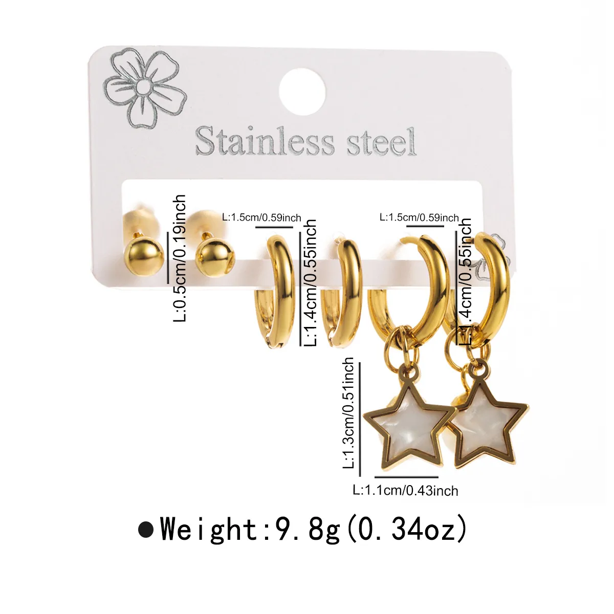 3 Pairs Simple Style Star Heart Shape Butterfly Plating Inlay 304 Stainless Steel Pearl 18K Gold Plated Drop Earrings Earrings Ear Studs display picture 6