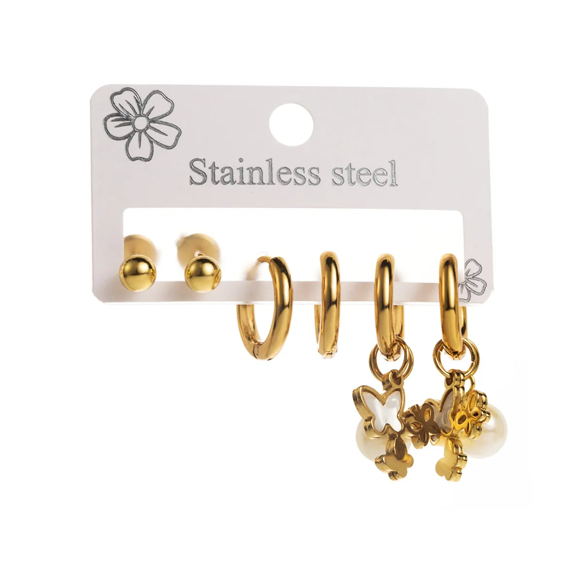 3 Pairs Simple Style Star Heart Shape Butterfly Plating Inlay 304 Stainless Steel Pearl 18K Gold Plated Drop Earrings Earrings Ear Studs display picture 12