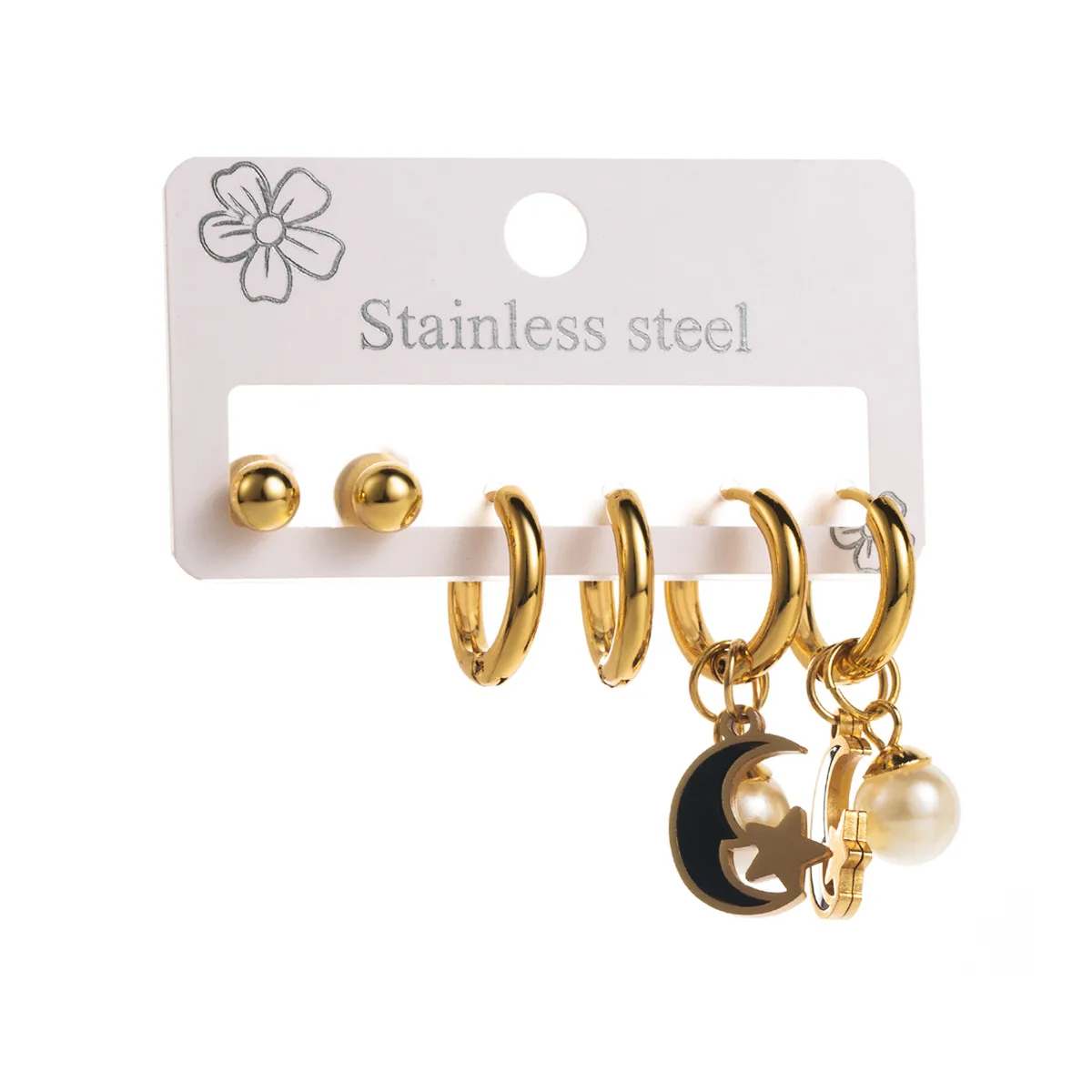 3 Pairs Simple Style Star Heart Shape Butterfly Plating Inlay 304 Stainless Steel Pearl 18K Gold Plated Drop Earrings Earrings Ear Studs display picture 13