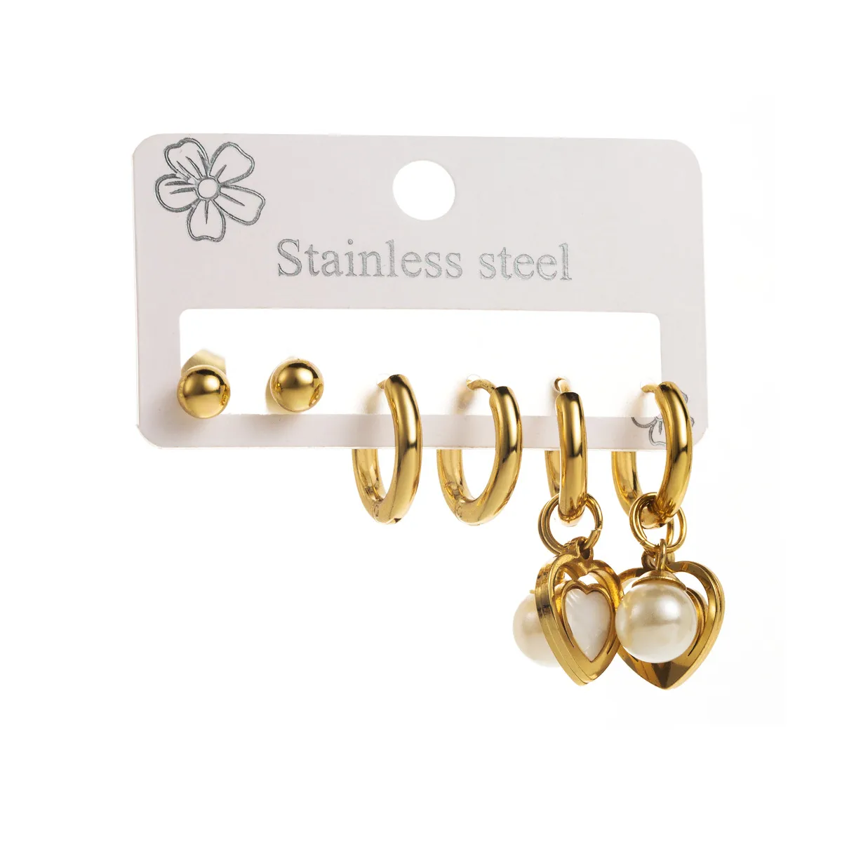 3 Pairs Simple Style Star Heart Shape Butterfly Plating Inlay 304 Stainless Steel Pearl 18K Gold Plated Drop Earrings Earrings Ear Studs display picture 14