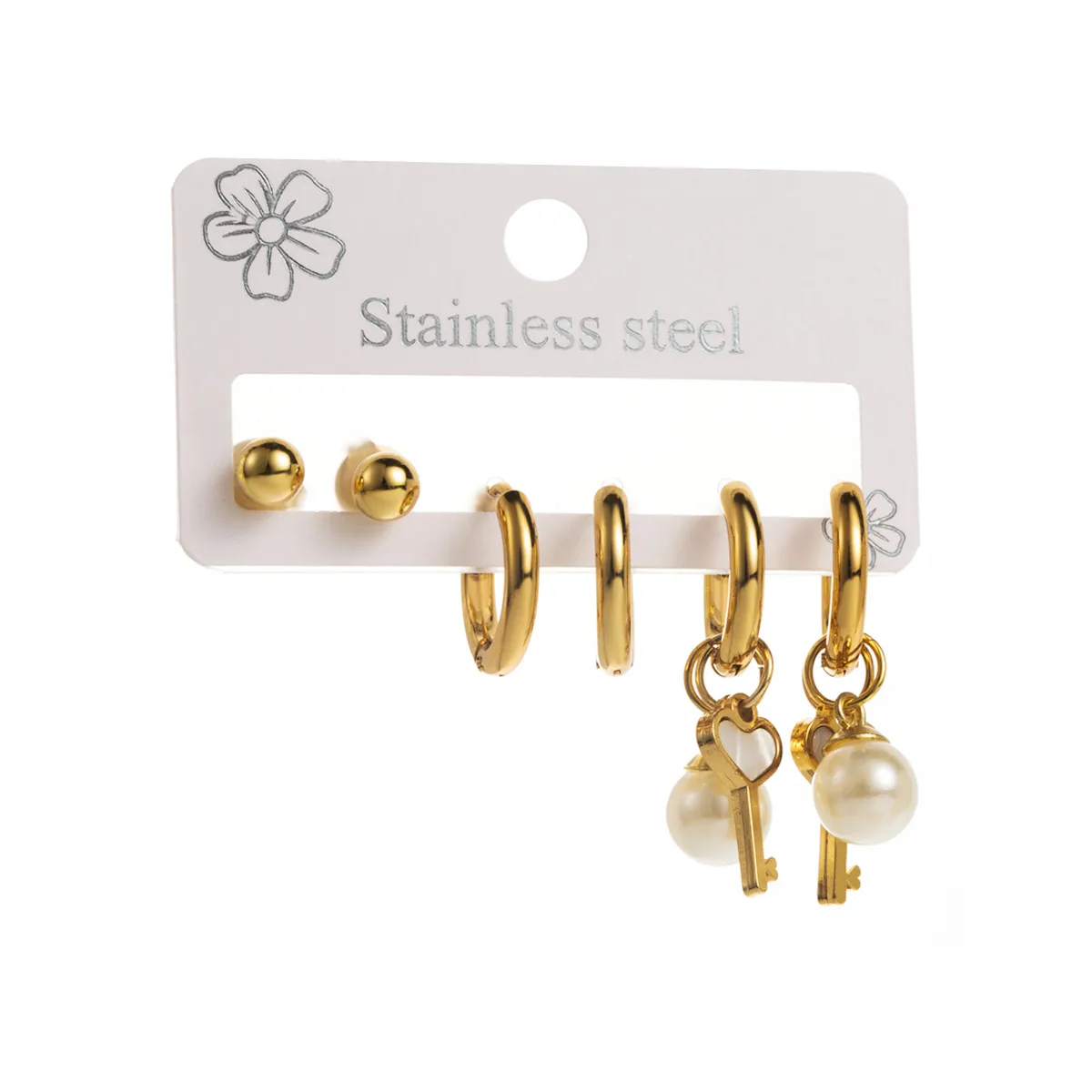 3 Pairs Simple Style Star Heart Shape Butterfly Plating Inlay 304 Stainless Steel Pearl 18K Gold Plated Drop Earrings Earrings Ear Studs display picture 15