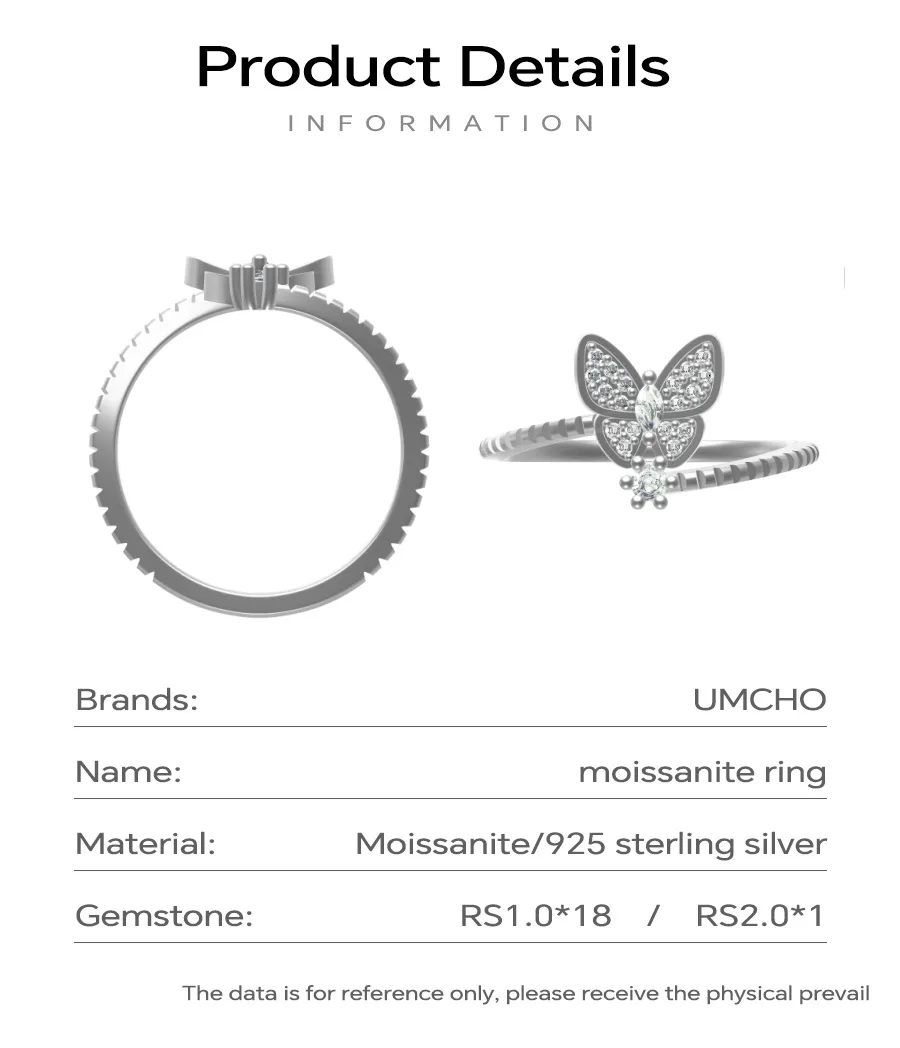 Fine Jewelry Finger Rings Ladies Butterfly 925 Sterling Silver Animal Diamond Rings Moissanite Ring display picture 7