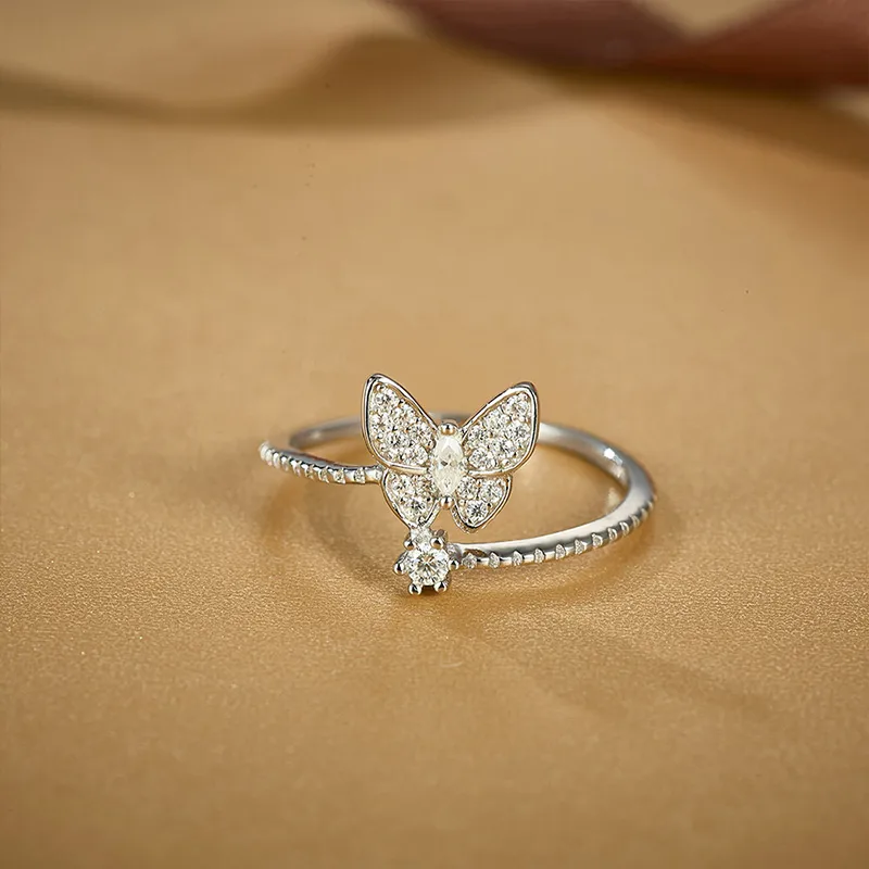 Fine Jewelry Finger Rings Ladies Butterfly 925 Sterling Silver Animal Diamond Rings Moissanite Ring display picture 8