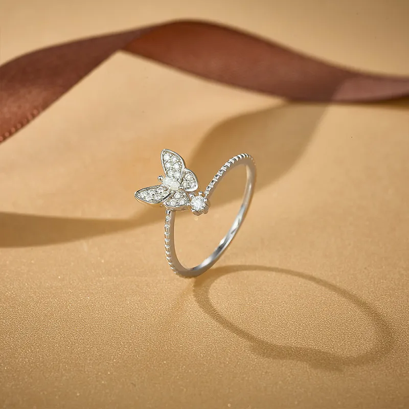 Fine Jewelry Finger Rings Ladies Butterfly 925 Sterling Silver Animal Diamond Rings Moissanite Ring display picture 9