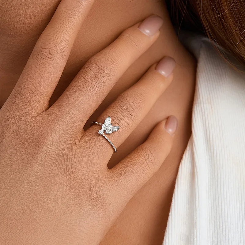 Fine Jewelry Finger Rings Ladies Butterfly 925 Sterling Silver Animal Diamond Rings Moissanite Ring display picture 12