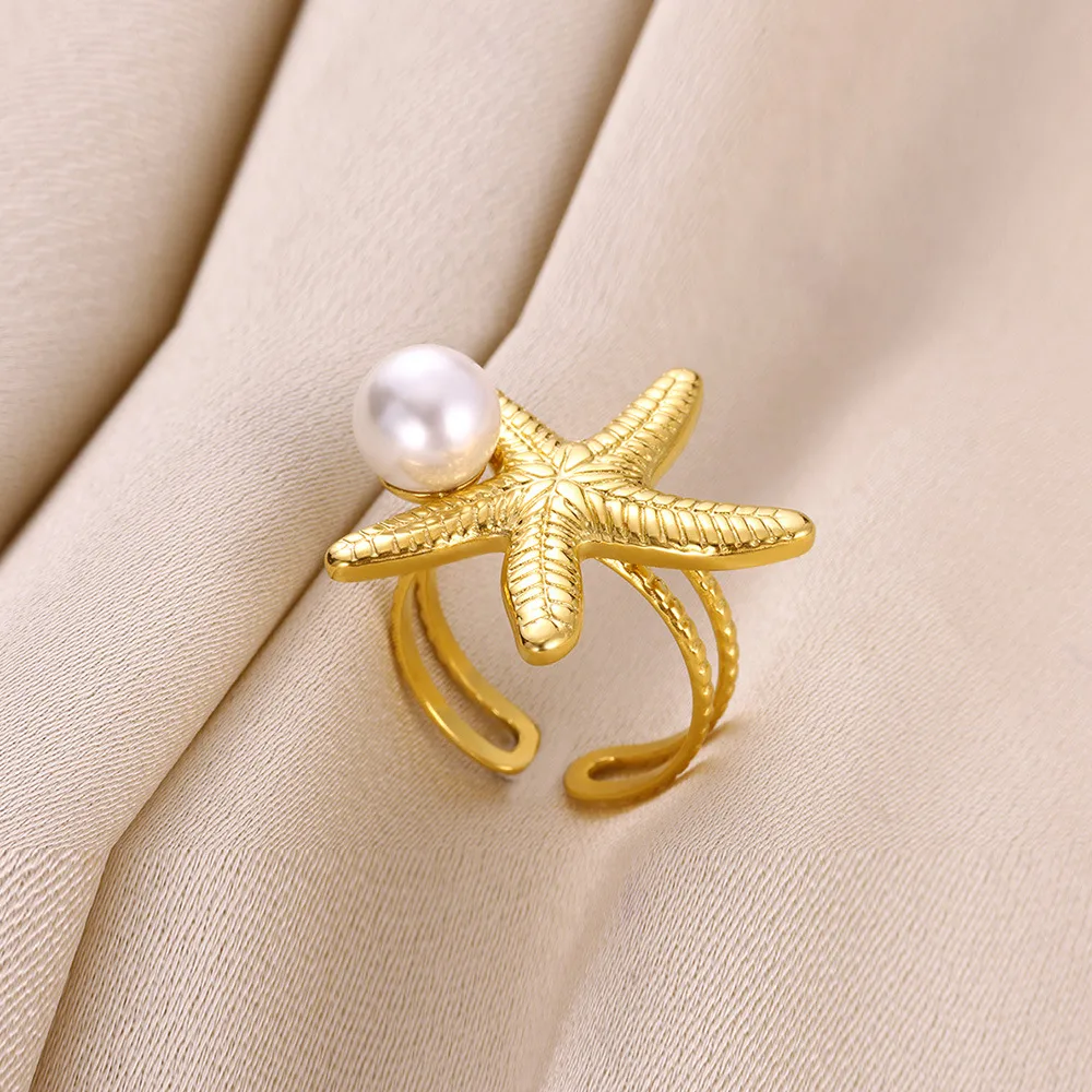 Wholesale Jewelry Elegant Luxurious Simple Style Starfish 304 Stainless Steel Open Rings display picture 3