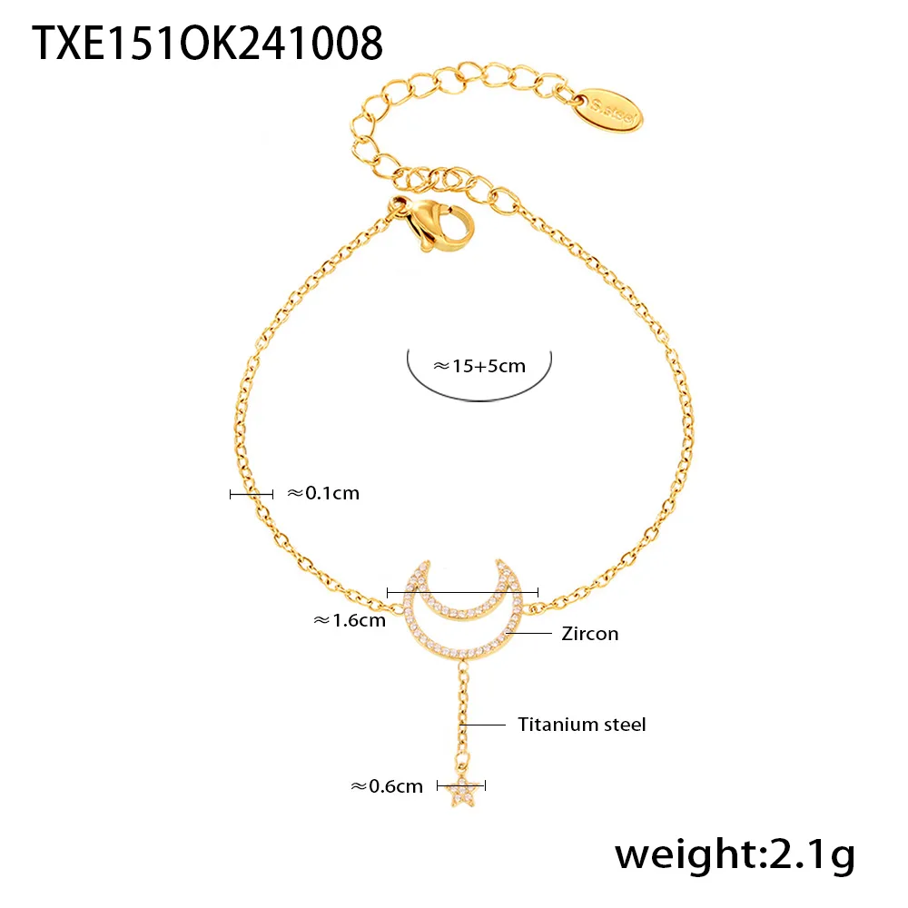 Wholesale Jewelry Elegant Luxurious Vacation Moon Titanium Steel Rhinestones 18K Gold Plated Plating Jewelry Set display picture 7