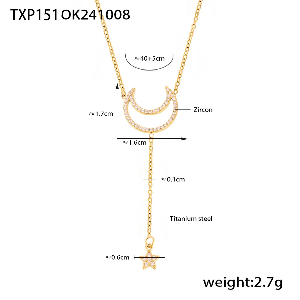 Wholesale Jewelry Elegant Luxurious Vacation Moon Titanium Steel Rhinestones 18K Gold Plated Plating Jewelry Set display picture 3