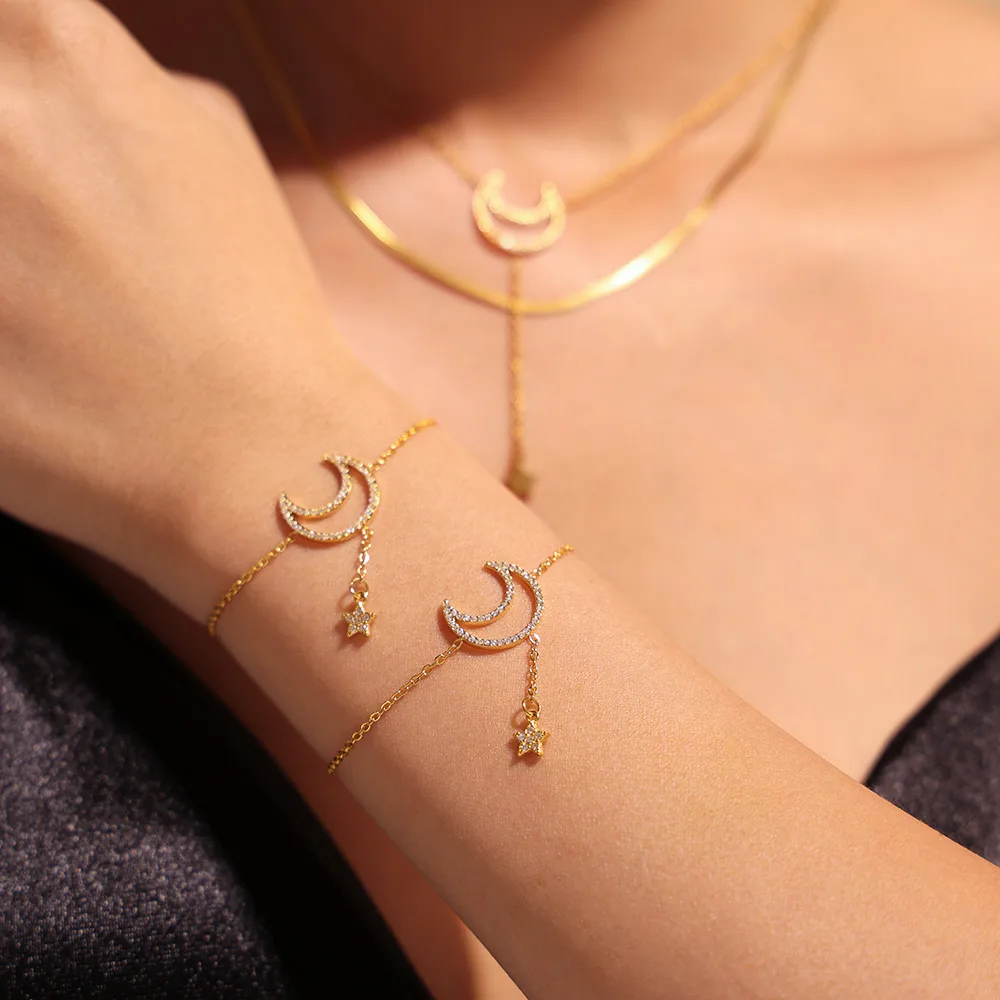 Wholesale Jewelry Elegant Luxurious Vacation Moon Titanium Steel Rhinestones 18K Gold Plated Plating Jewelry Set display picture 6