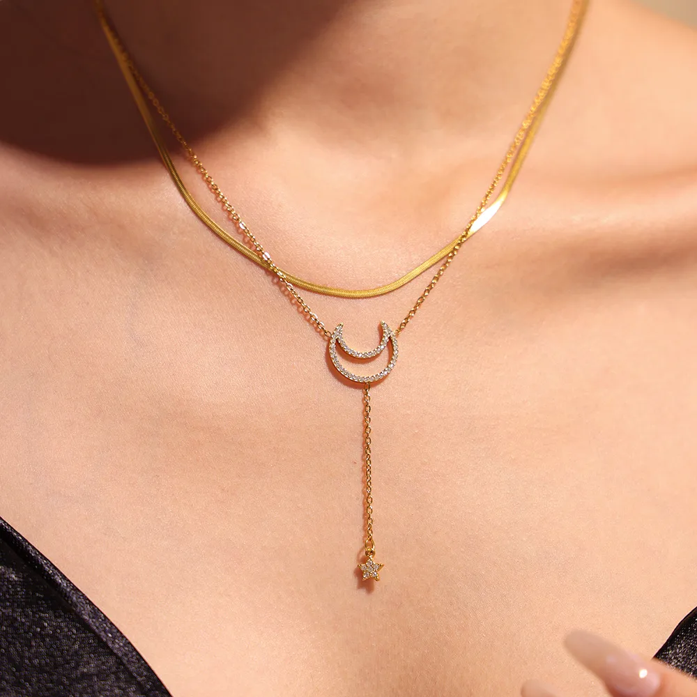 Wholesale Jewelry Elegant Luxurious Vacation Moon Titanium Steel Rhinestones 18K Gold Plated Plating Jewelry Set display picture 9